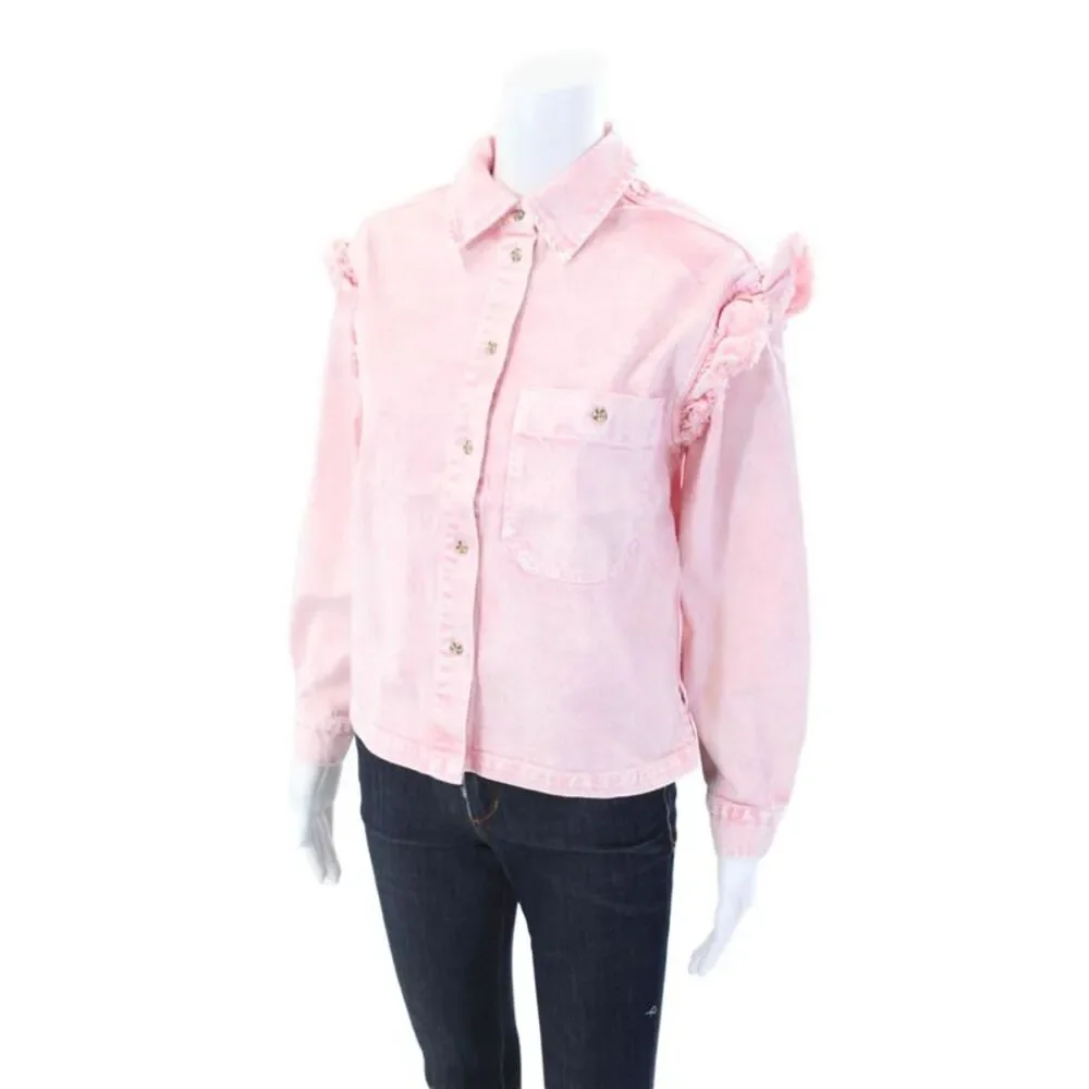 Something Navy Women's Collared Long Sleeves Button Up Jacket Pink Size XXS